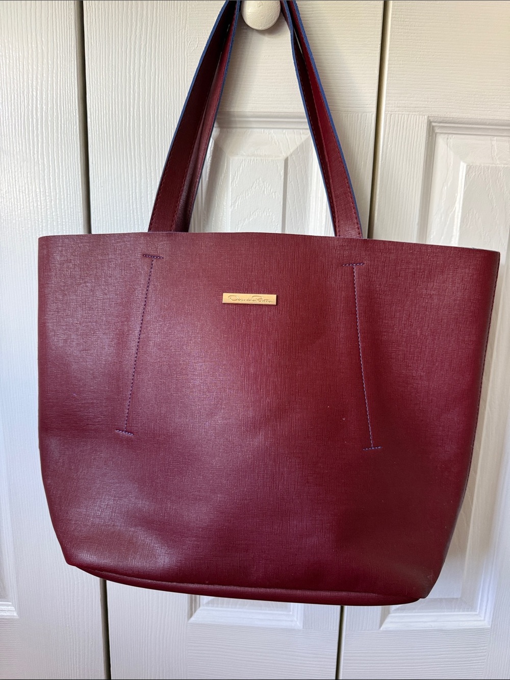 5 for $25. Bundle to Save. Wine Red Tote Bag with Gold Accent - Women Bags